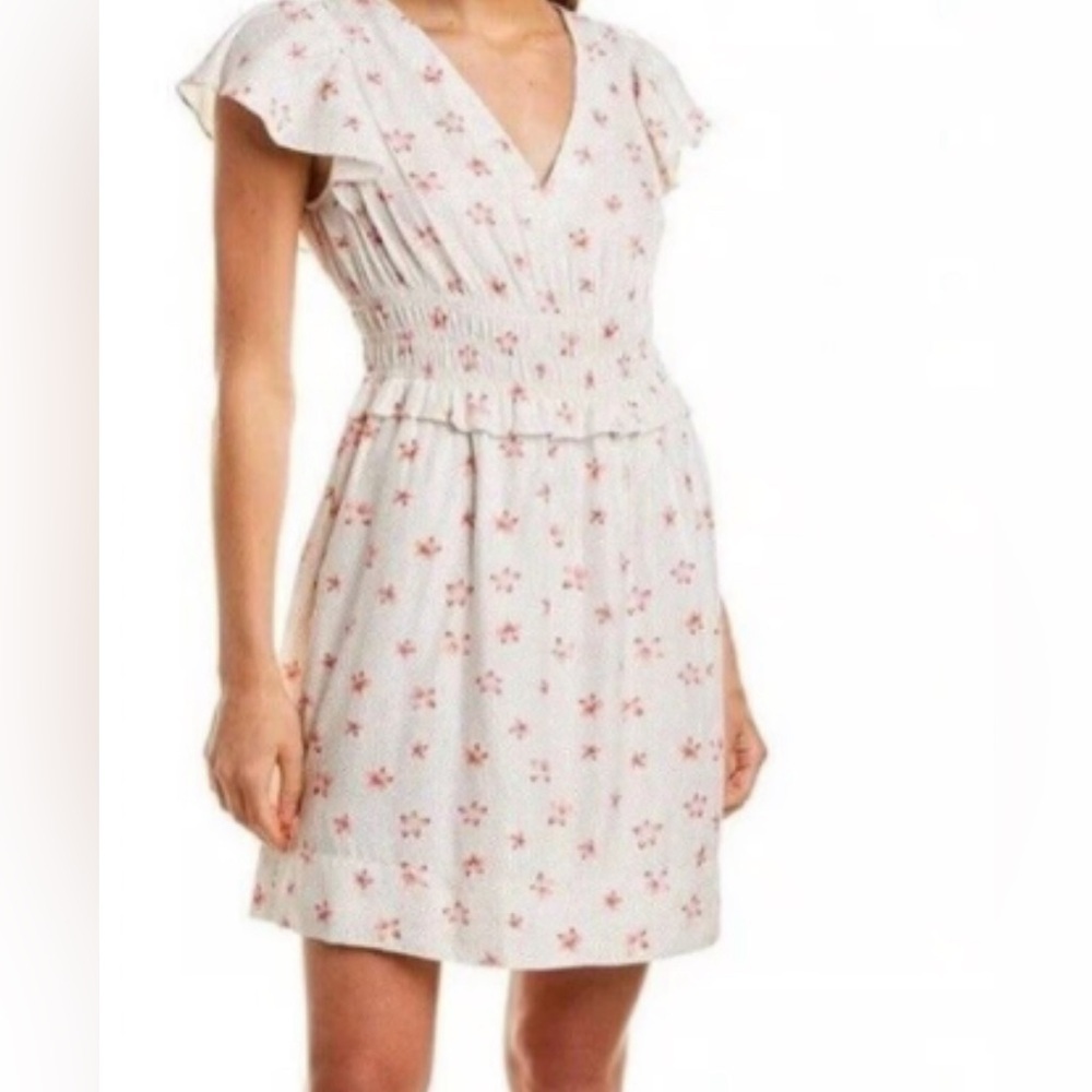 Rebecca Taylor Maui Fleur V-Neck Flutter Sleeve Silk Blend Dress Size Large
